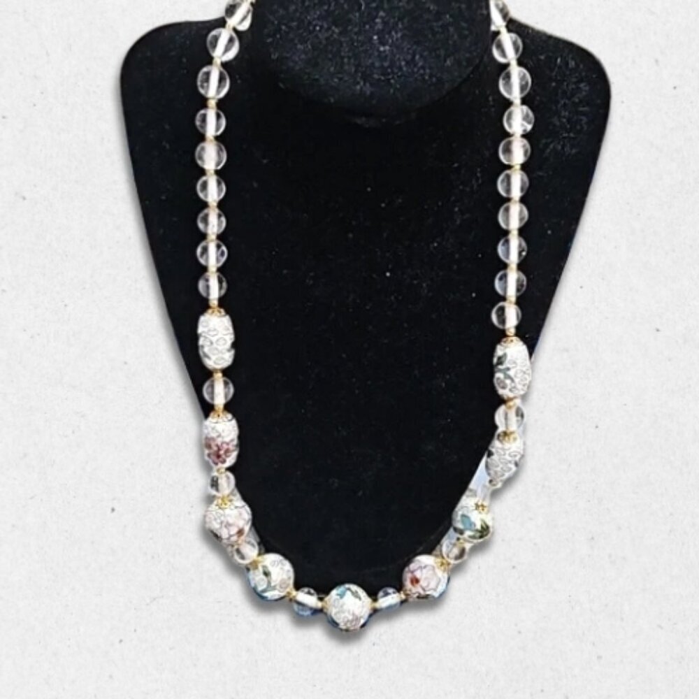 Clear Glass Cloisonné Beaded Necklace Floral Design Comfortable Multicolor W OS